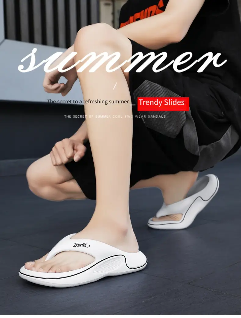 mens trendy non flops comfortable thick sole beach sandals for summer white with black accents durable eva material casual unisex design Product details 0