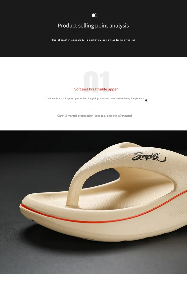 mens trendy non flops comfortable thick sole beach sandals for summer white with black accents durable eva material casual unisex design Product details 2