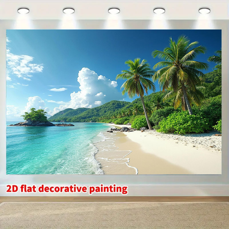 carta da   adesiva 1 pz   o   con sfondo spiaggia  , adatta per decorazioni per luau hawaiano, matrimoni, compleanni - poster   e   con   turchese e palma per cabina fotografica, matrimoni, decorazioni per feste - facile da appendere, senza elettricità, 2d