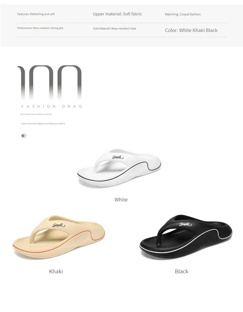 mens trendy non flops comfortable thick sole beach sandals for summer white with black accents durable eva material casual unisex design Product details 1