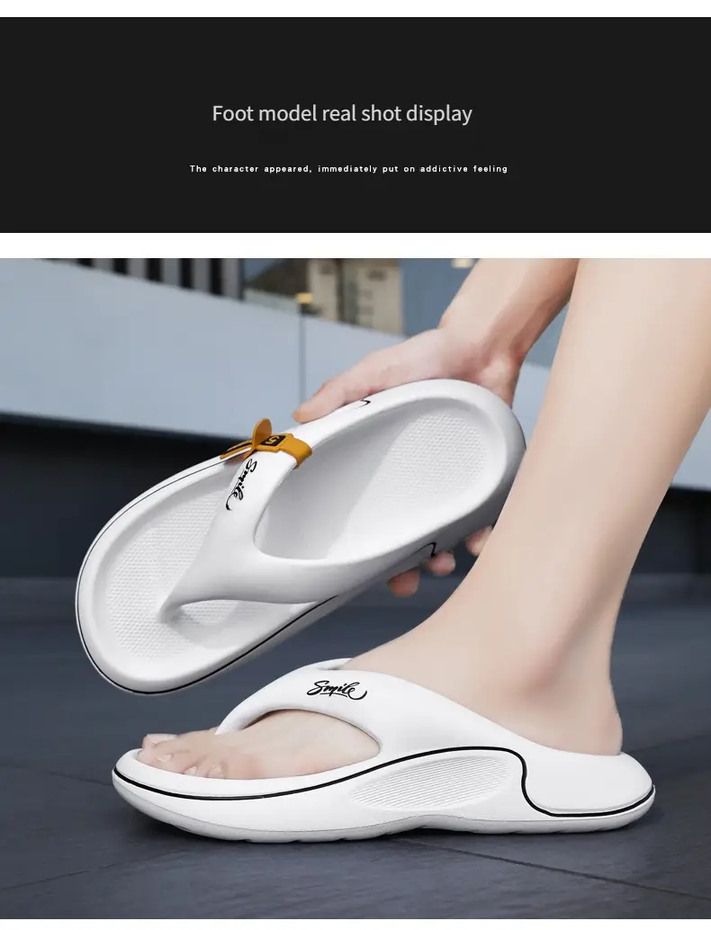 mens trendy non flops comfortable thick sole beach sandals for summer white with black accents durable eva material casual unisex design Product details 6