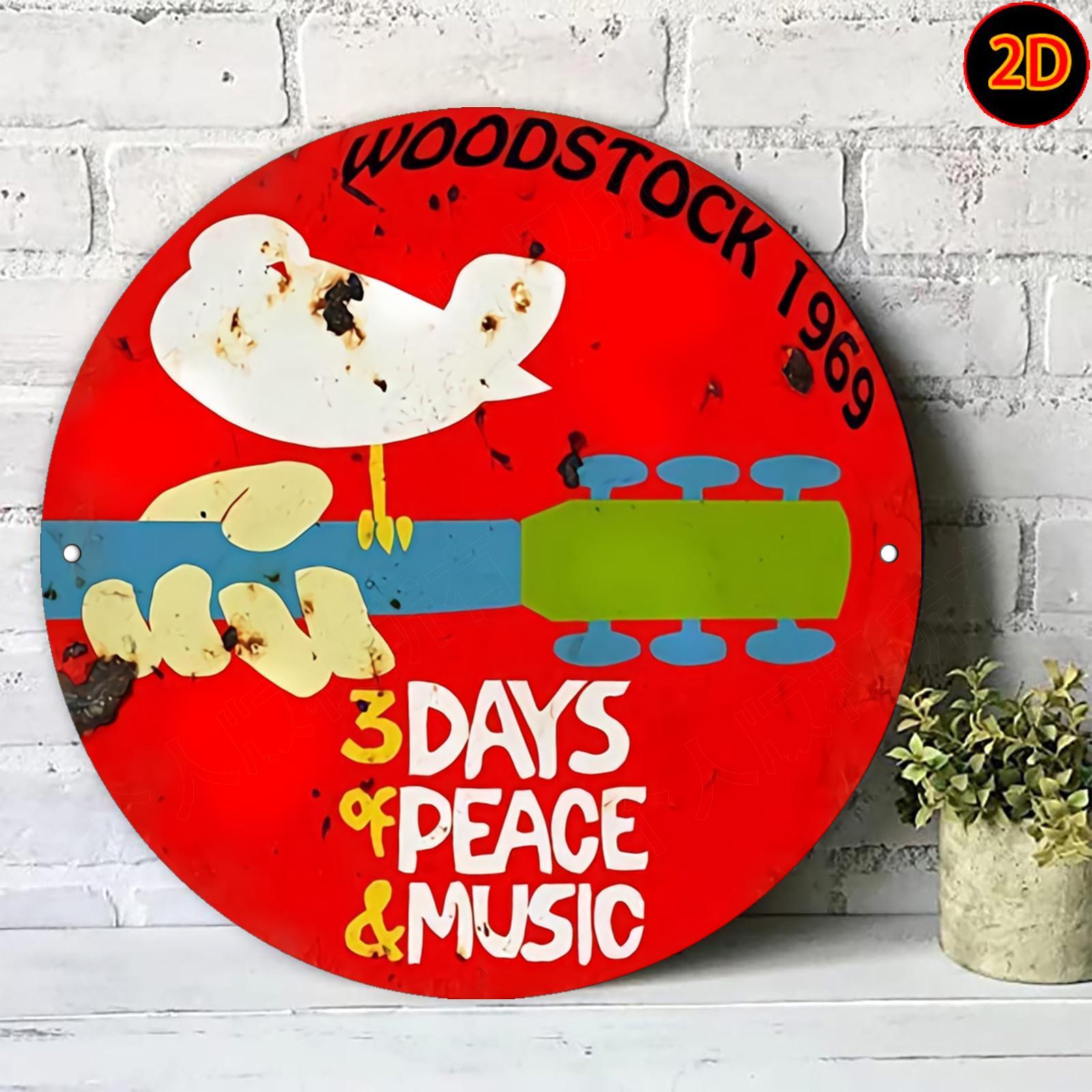 TEMU 2d Flat, A 2d Flat Printed Round Aluminum Art Piece Featuring The 1969 Theme " Of Peace And Music, " Ideal For Bedroom, Garage, Living Room,