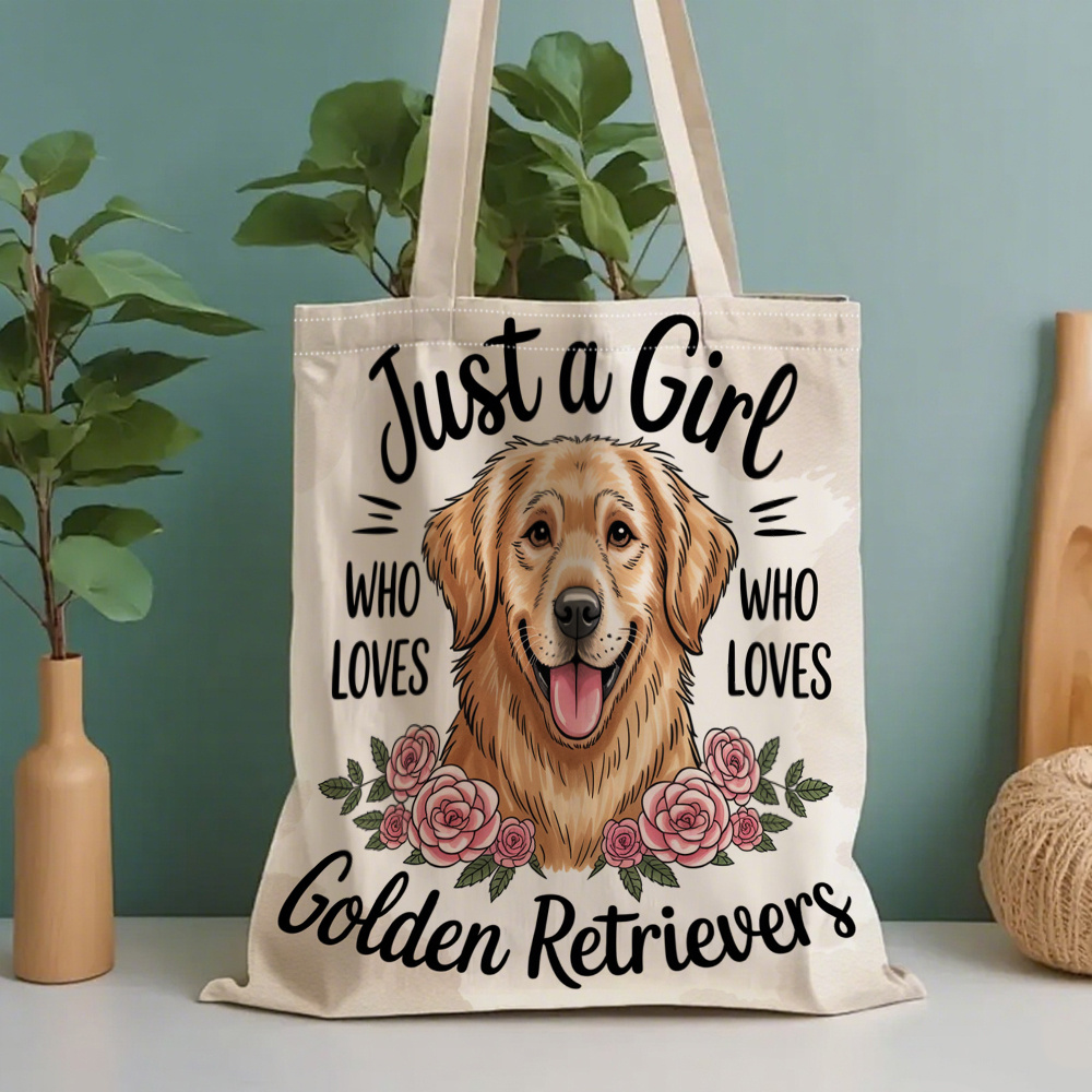 TEMU Printed Tote Bag - Warm Love Golden Retriever Pattern, Women's Reusable Shopping Bag, Spacious And Comfortable Shoulder Bag, Book Tote And Daily