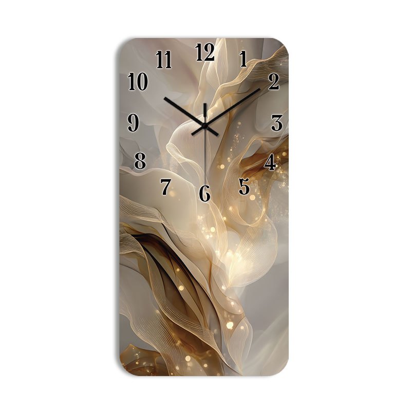 TEMU 1pc Silent Wall Clock Non-ticking Wooden, Decorative Square Clock Hd Glossy Lamination Finish Abstract Flowing Fabric With Golden Highlights