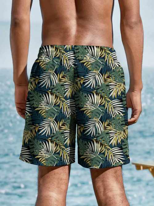 mens beach shorts with flat patterns textured swimming trunks with elastic waistband drawstring loose fit lightweight for beach vacations and casual holidays