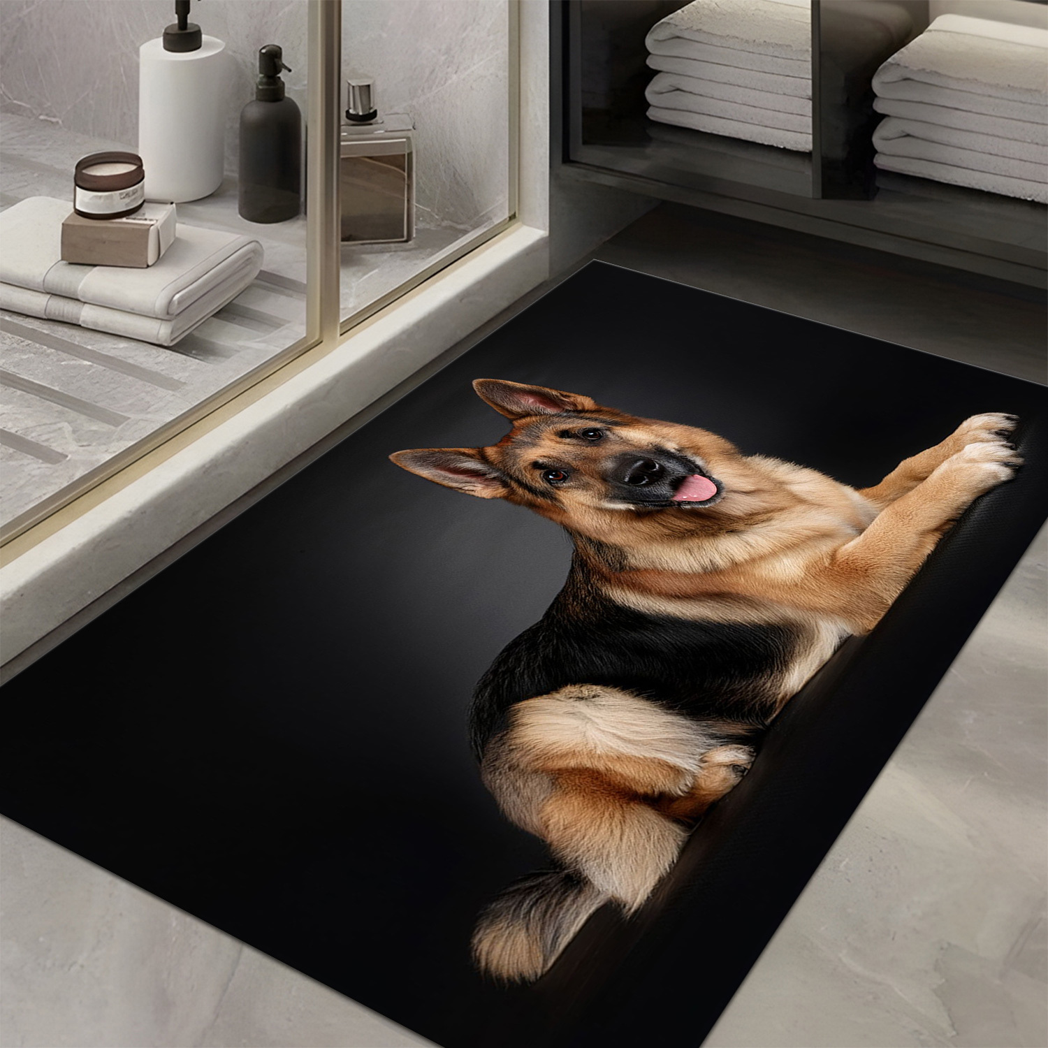 TEMU 1pc 850g/ã¡ Soft Velvet Cartoon German Shepherd Pattern Doormat, Machine Washable, Absorbent And Quick-drying, Non-slip And Wear-resistant,