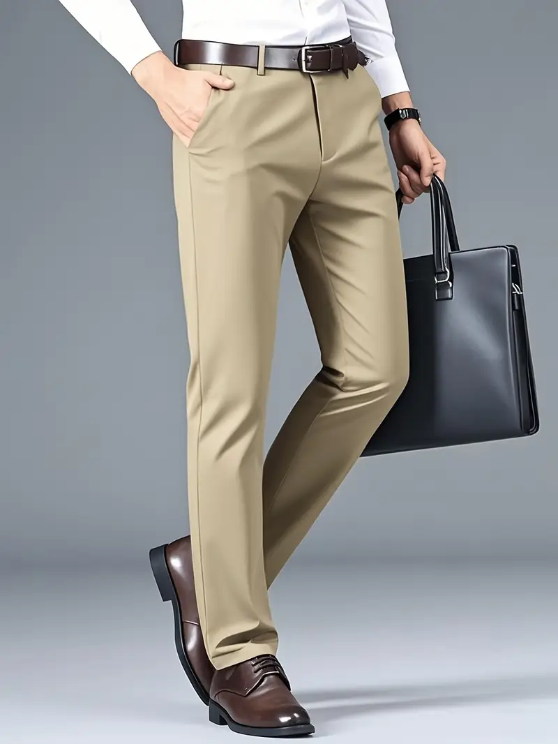 Khaki Men'S Lightweight Stretch Business Casual Pants