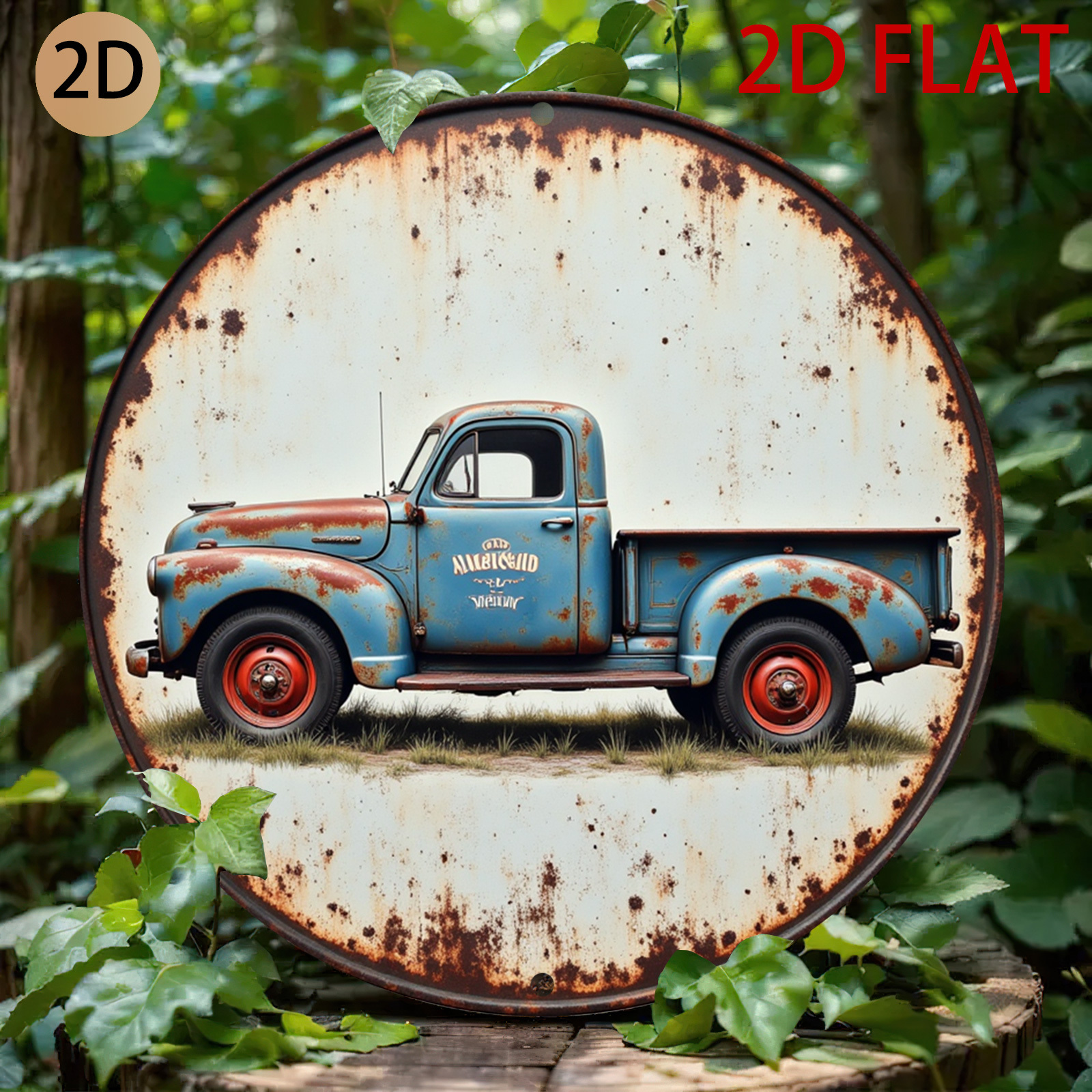 TEMU 2d Flat - A Vintage-style Round Sign Made Of Rusty Tin, Featuring A Pickup Truck Design, Decorating Your Home, Garage, Or Café