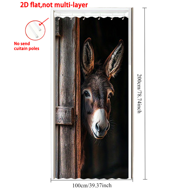 TEMU Panel de Cortina de Tela Poliéster con Diseño de Burro Asomándose por - Estilo Granja para Ventana, Fácil Instalación en Cocina, Dormitorio o