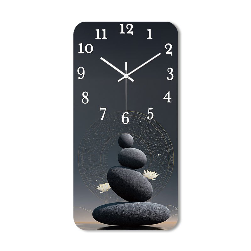 TEMU 1pc Silent Wall Clock Non-ticking Wooden, Decorative Square Clock Hd Glossy Lamination Finish Zen- Stack With Lotus Flowers Room, Bedroom,