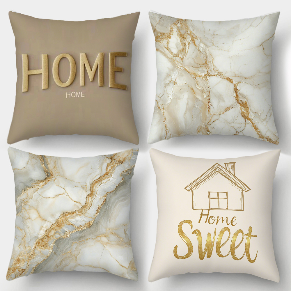 TEMU 4pcs Modern Marble Pattern Pillowcase Set, Sweet Home Pillowcase, Pattern Pillowcase, Suitable For Holiday Decoration, Party Decoration, Home