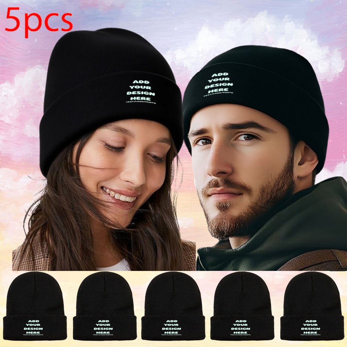 CHARMMYFASHION Personalised Beanie Cap Hat For Men Women,Leather