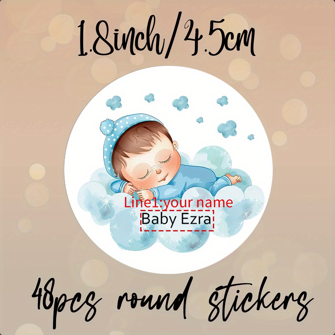 Image of 48pcs, Personalized Stickers Featuring A Sleeping Baby For Baby Shower Thank You Notes, 1.8-inch Round Stickers For Gender Reveal, Suitable For Party Favors