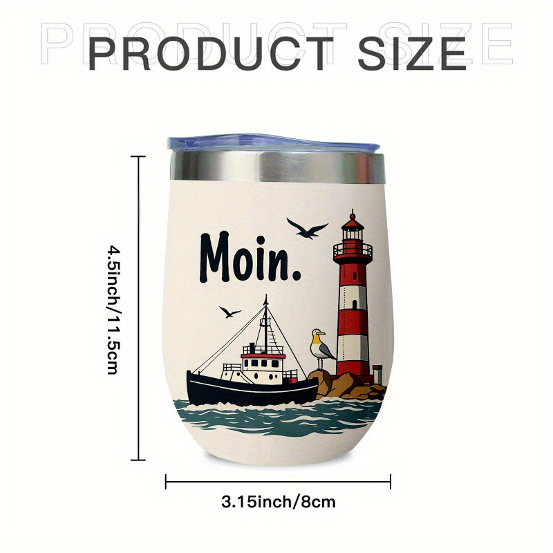 Image of 1 Nautical Lighthouse And Ship Stainless Steel Insulated Mug, Leak-proof Coffee Cup, Suitable For Coffee, Tea, Juice, Smoothies - Travel, Office, Outdoor Activities, Gift