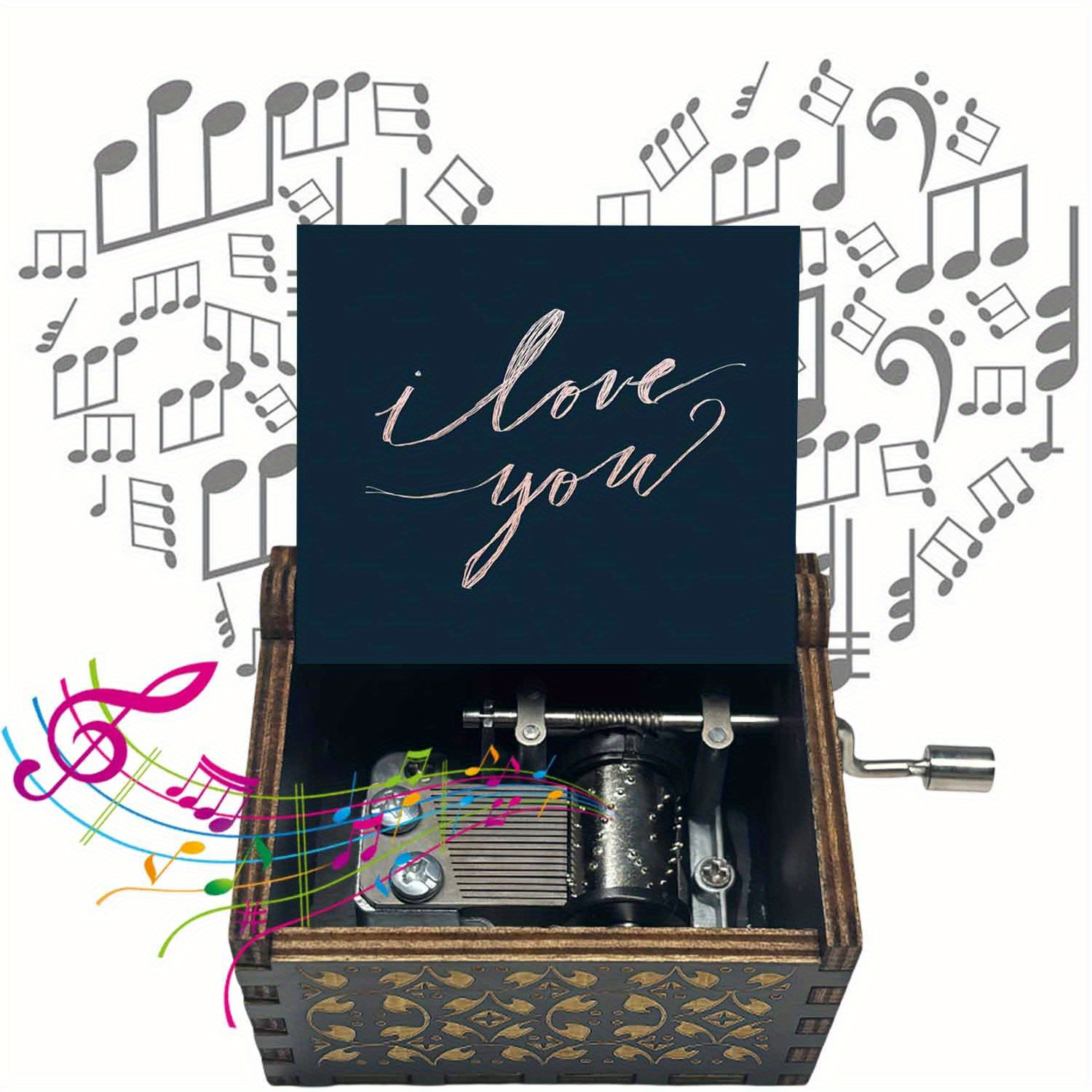 TEMU Vintage Wooden Box With A Hand Crank, Featuring An 'i Love You' Design. It Plays 'you Are My Sunshine' And Makes A Perfect Gift For , Suitable
