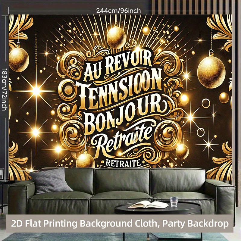 TEMU Bannière de toile de fond 2D plate, 1 pièce, impression 2D plate, œuvre d'art dorée sur le thème de - Bannière murale durable et lavable, toile