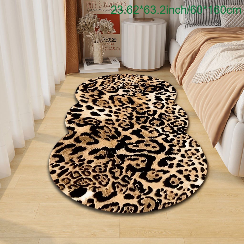 TEMU 1pc Extra Large Leopard Print Mat - Extra Wide Floor Mat With Black & Spots, Plush Soft Texture, Irregular Shape, Machine Washable, Indoor/ Use