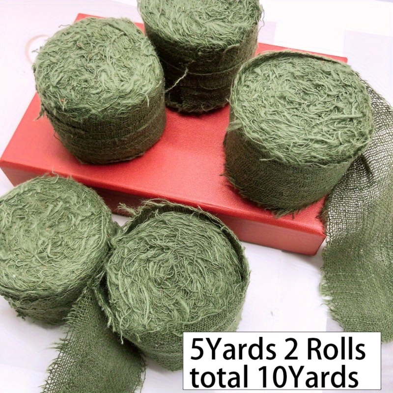 TEMU 10y (5y/roll×2) 38mm 1.5-inch Hand-torn Fringed Ribbon Roll, Fine In Forest Green For Decoration, Suitable For Easter And Valentine's Bouquets,