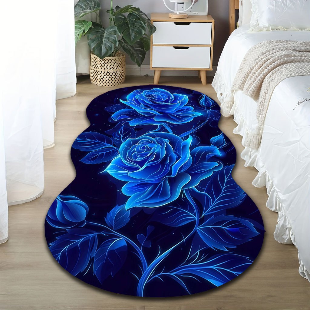 TEMU 1pc Extra Large Luxury Mat - & Navy Blue Glitter-like Effect, Plush Soft Texture, Irregular Shaped Floor Mat For Living Room, Bedroom, Hallway -