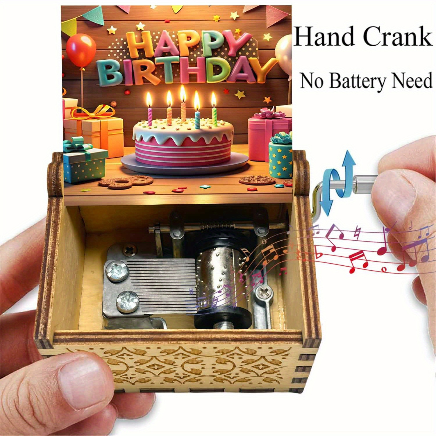 TEMU A Single "happy Birthday" Cake-patterned Music Box, Battery-free, Plays The "happy Birthday" Melody. It Features A Bright And Warm Appearance,