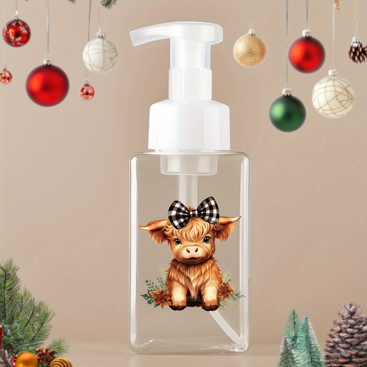TEMU 1pc 450ml (15 Oz) Christmas Festive Cute Print Foam Refillable Cosmetic Pump Dispenser For Hand Soap, Shampoo, Shower Gel, Suitable For Bathroom
