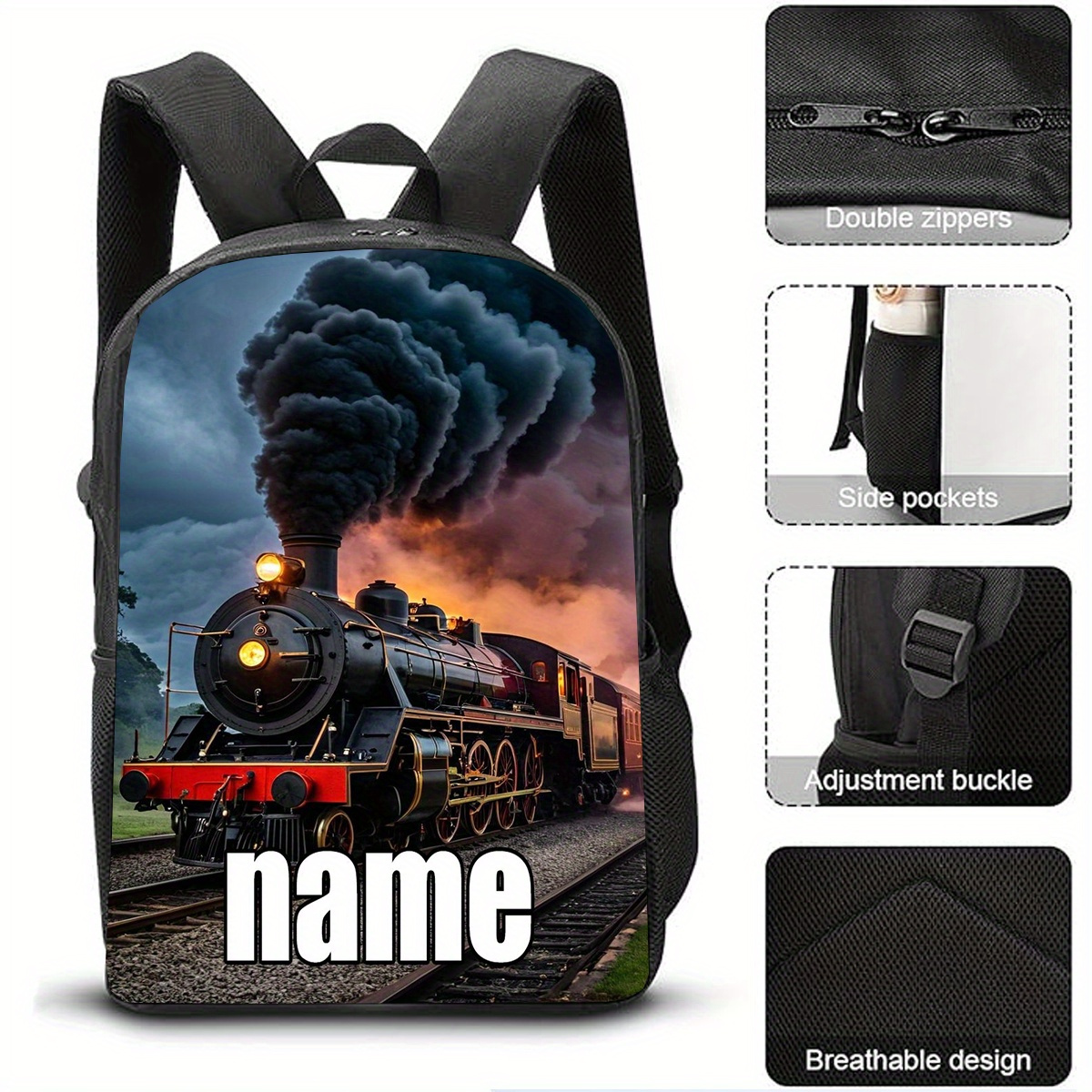 TEMU 1 stuk Stoomtrein Rugzak met Aanpasbare Tekst, Gepersonaliseerde Naam Rugzak, Capaciteit 17-Inch Casual Rugzak Laptoptas met Waterfleshouder -