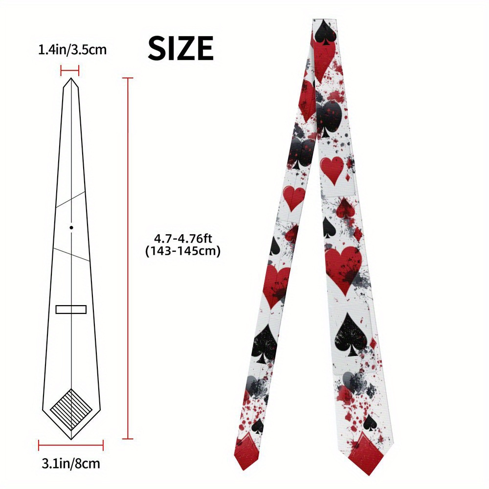 TEMU 1pc Classic Men's Tie With Red Hearts Playing Cards Abstract Print, Clean Polyester Feel, Washable And Lightweight – Perfect For Father's Day Or
