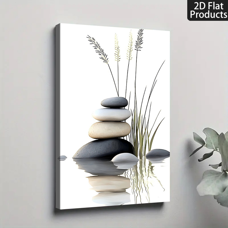TEMU 2d Flat, 1pc Japanese Zen Garden Print Framed Canvas Poster - Minimalist Zen Wall Decor With Solid Wood Frame, Suitable For Home, Bathroom,