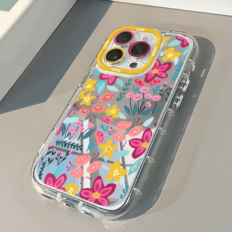 TEMU Custodia per telefono - Fiori colorati adatti per Iphone 18 Pro Max/17/16/15/14/13/12/11 Serie, cover per cellulare a specchio, custodia qualit�