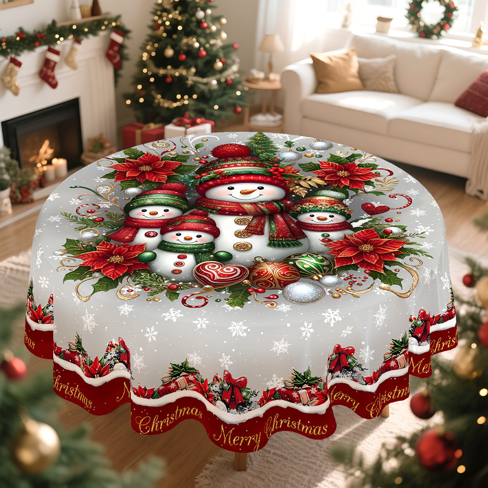 TEMU 1pc Christmas Tablecloth, White Decor, Snowflake, Snowman & Wreath Patterns, & Artistic Style, Suitable For 13 Like Restaurant, Party, Family