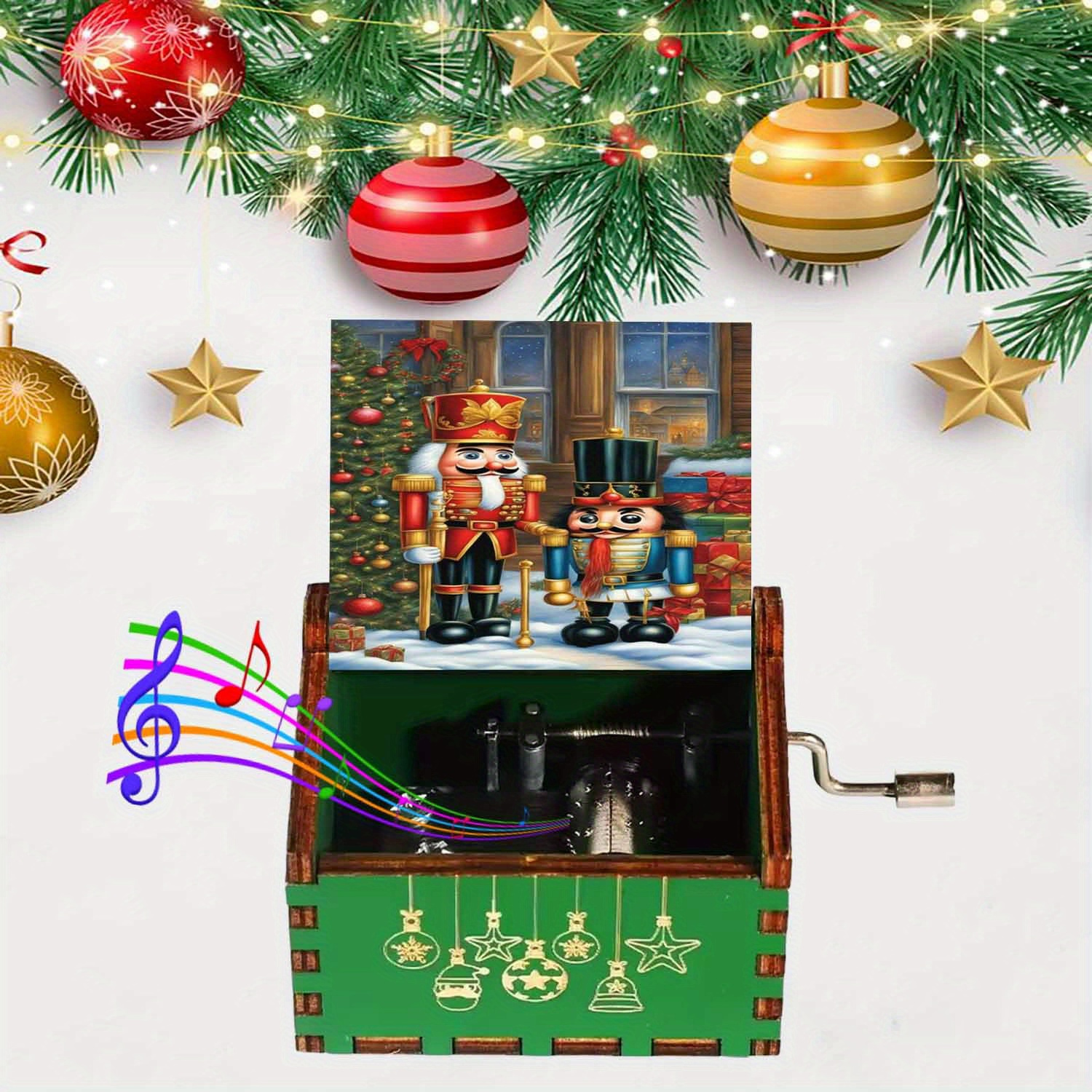 TEMU 1pc Vintage Solid Wood Hand-cranked Music Box With Nutcracker Soldiers & German Carol Twistable - Mechanism, Birch/-like Movement For Christmas
