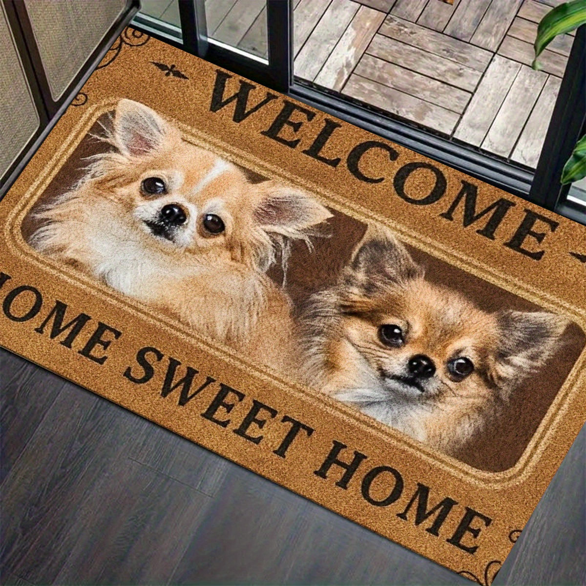 TEMU 1pc Retro-style Cute Chihuahua Dog Signage Flannel Floor Mat, Machine Washable, Easy To Clean, Soft And Durable, Lightweight And Comfortable.
