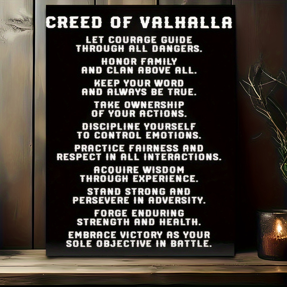 TEMU 2d Flat, An Art Canvas Print Wrapped In A Wooden Frame, Measuring 11.8×17.7 Inches, Featuring "creed Of " On A Black Background, Along With Of