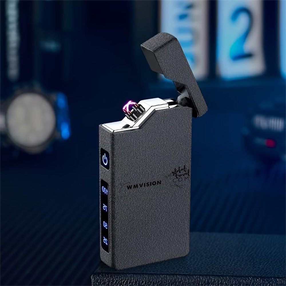 TEMU 1pc Windproof , Easy Line Pattern Electronic Lighter, Windproof Electronic Lighter, Metal Shell, Power Display, Type-c Charging Lighter, Dual