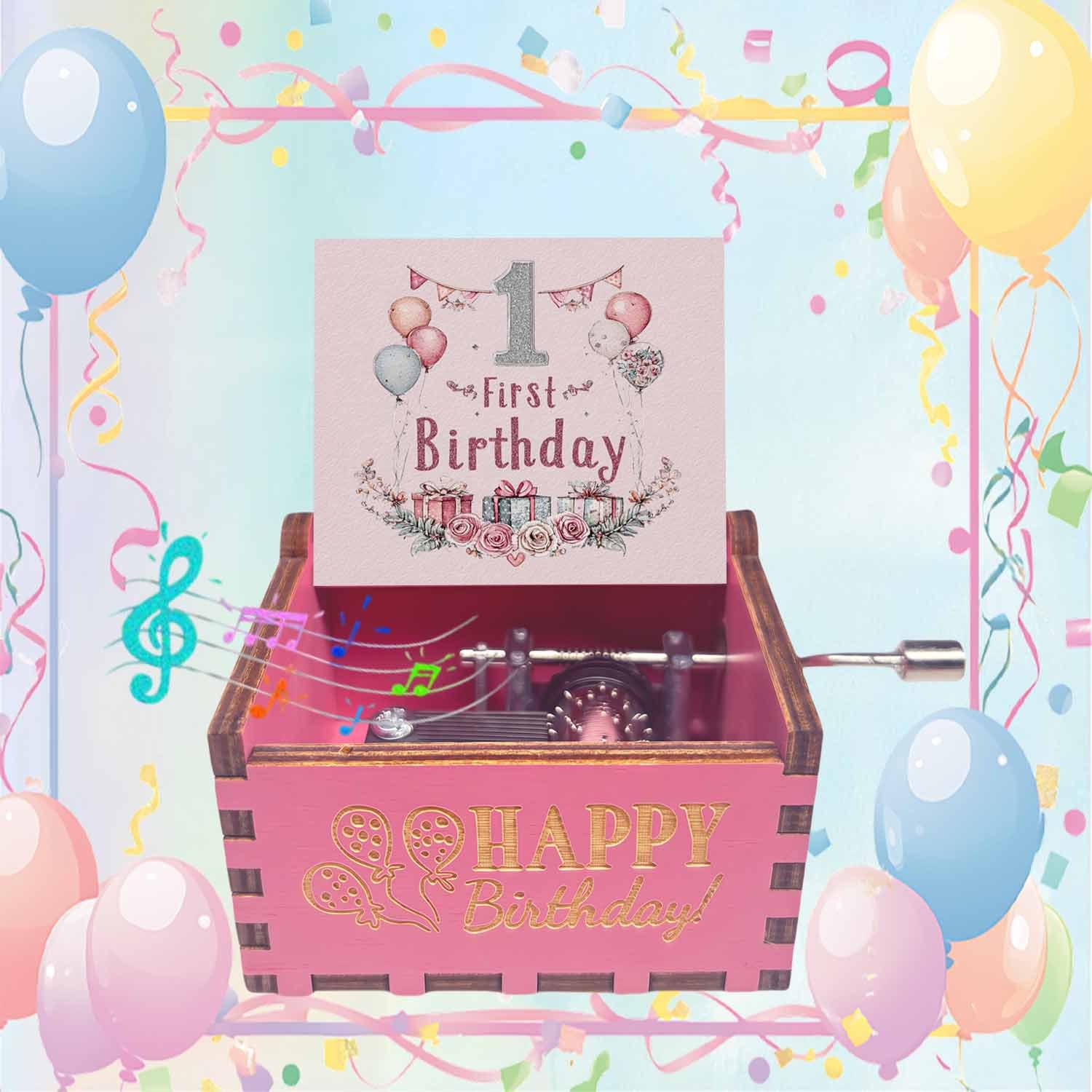 TEMU 1pc Vintage Wooden Hand-cranked Music Box, Happy 1st Birthday Pattern, Birthday Tune, Birthday Gift For , Ideal For Birthdays, Thanksgiving Day,