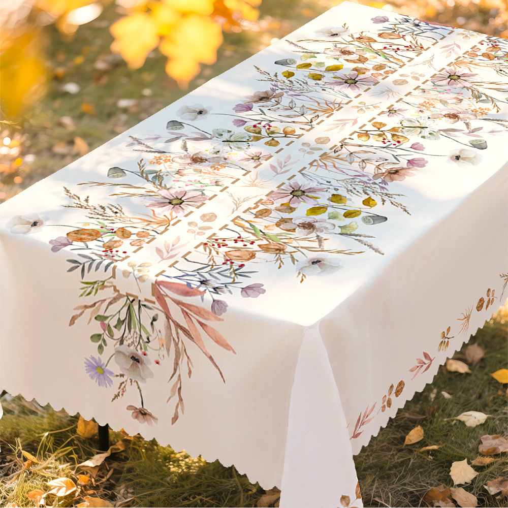 1pc   rustic tablecloth white decor flower foliage patterns european   for restaurant   dinner festival outdoor picnic   in   oval shapes