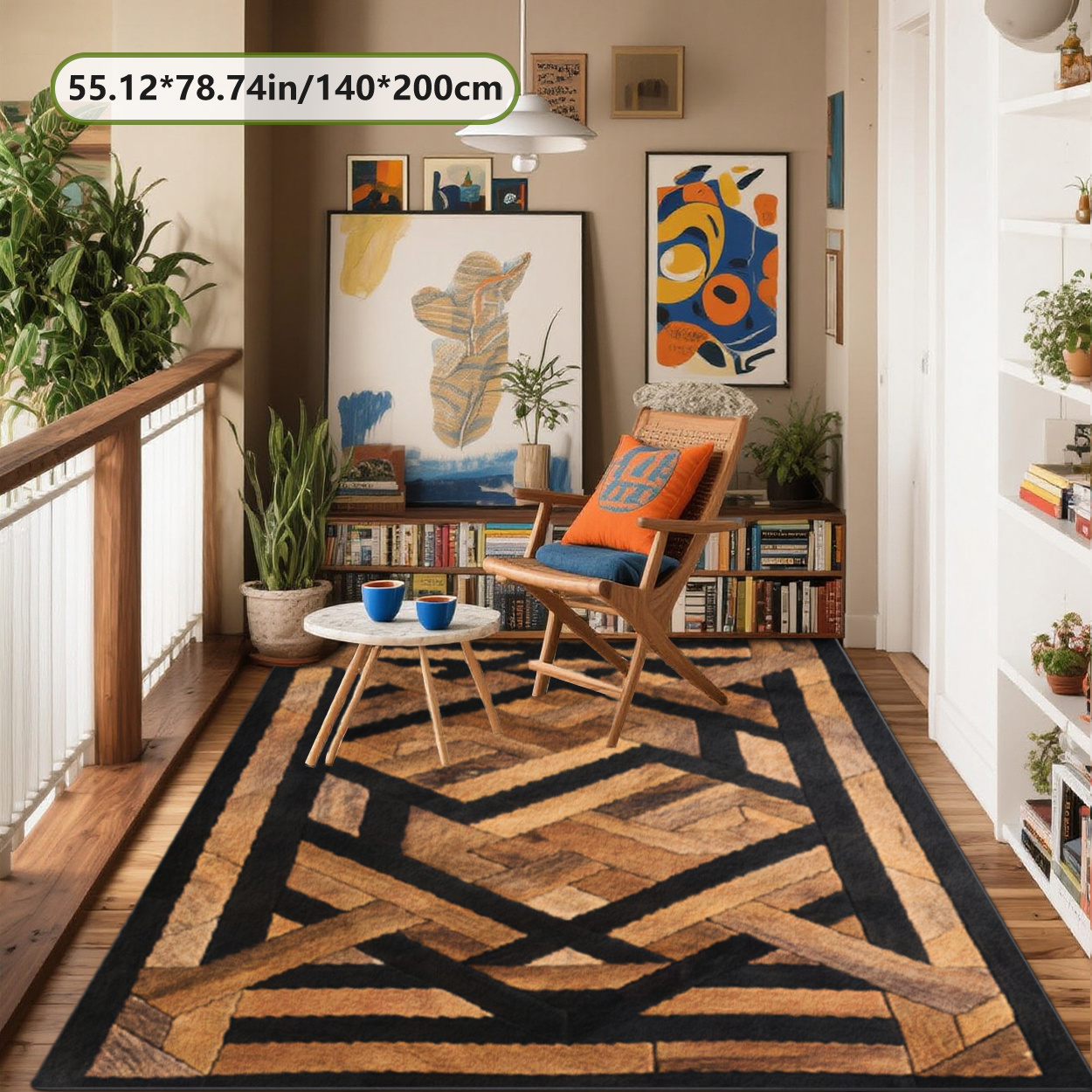 TEMU Tapis de Décoration en Style Géométrique Patchwork à Impression Plate 2D avec Dos en Caoutchouc à et Peluche Douce, Réduit les Bruits de Pas et
