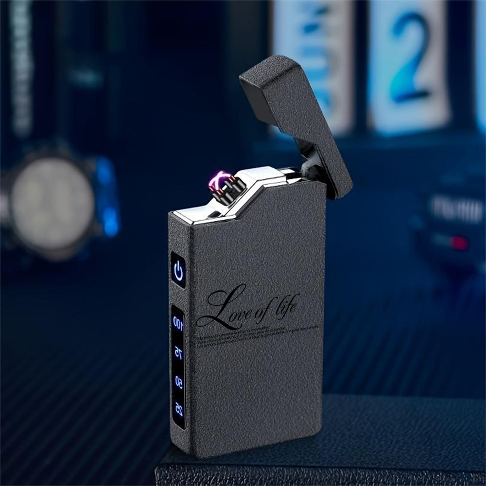 TEMU 1pc Windproof , Easy Geometric Line Pattern Electronic Lighter, Windproof Electronic Lighter, Metal Shell, Power Display, Type-c Charging