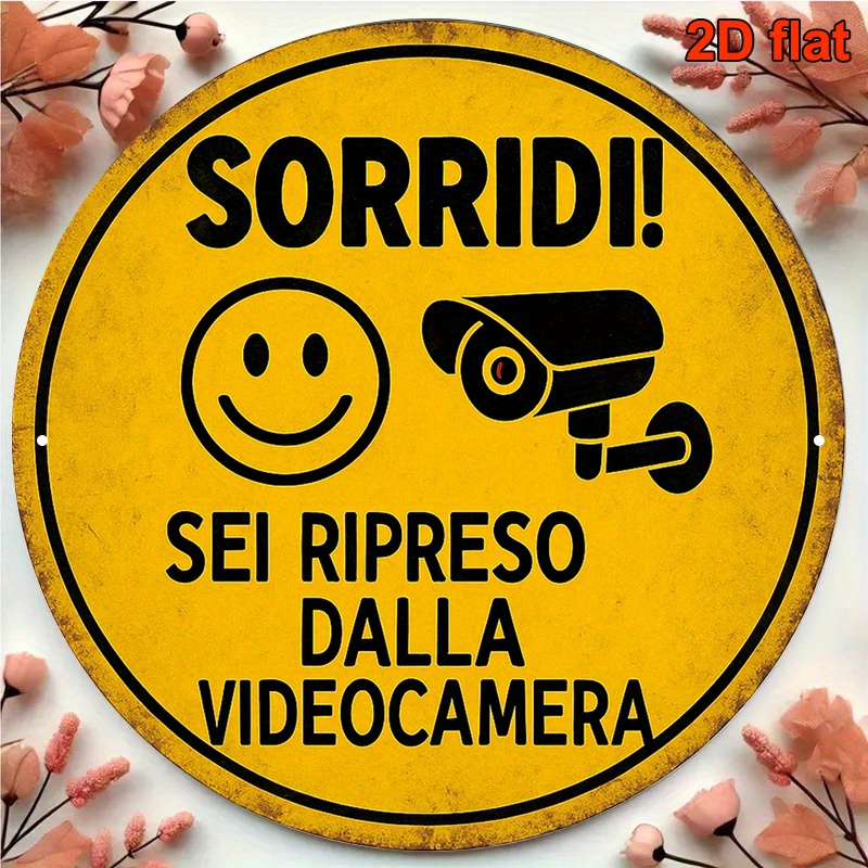 TEMU Piatto 2D, Piatto 2D - 1 pz Targa Piatta 2D Italiana in Alluminio | Targa Decorativa Vintage "Sorveglianza " 20*20cm con Avviso di Telecamera di