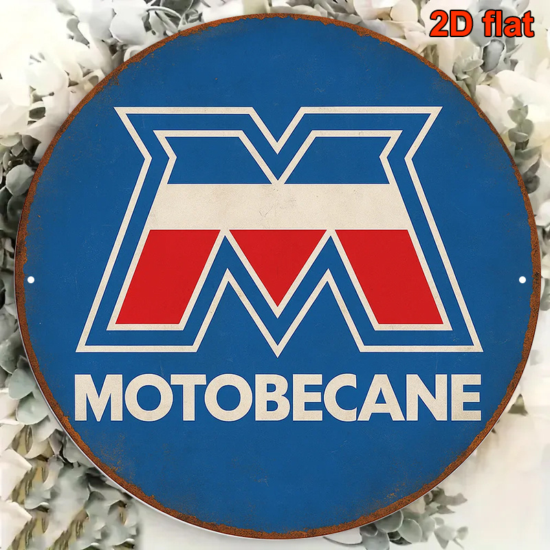 TEMU 2D Plat - C'est un logo en métal vintage de moto Motobecane, avec un design plat 2D. C'est une plaque robuste adaptée à la décoration de garage,