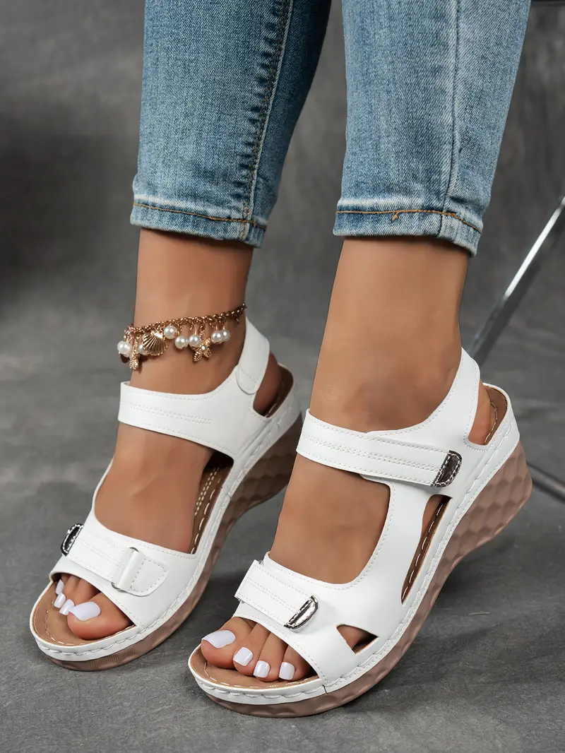 womens summer casual black sandals breathable pu cover open toe platform heel adjustable ankle strap with hook loop closure comfortable wedge heel stylish beach footwear for strappy sandals Product details 22