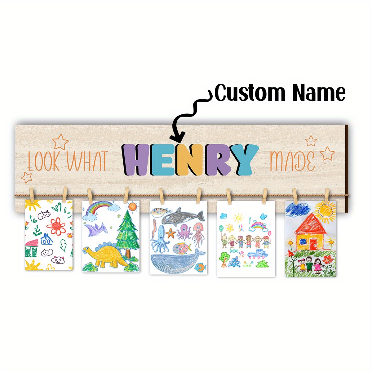TEMU d'art personnalisé avec clips - Panneau en bois personnalisé pour des photos et des œuvres d'art, idéal pour la décoration murale dans et les de