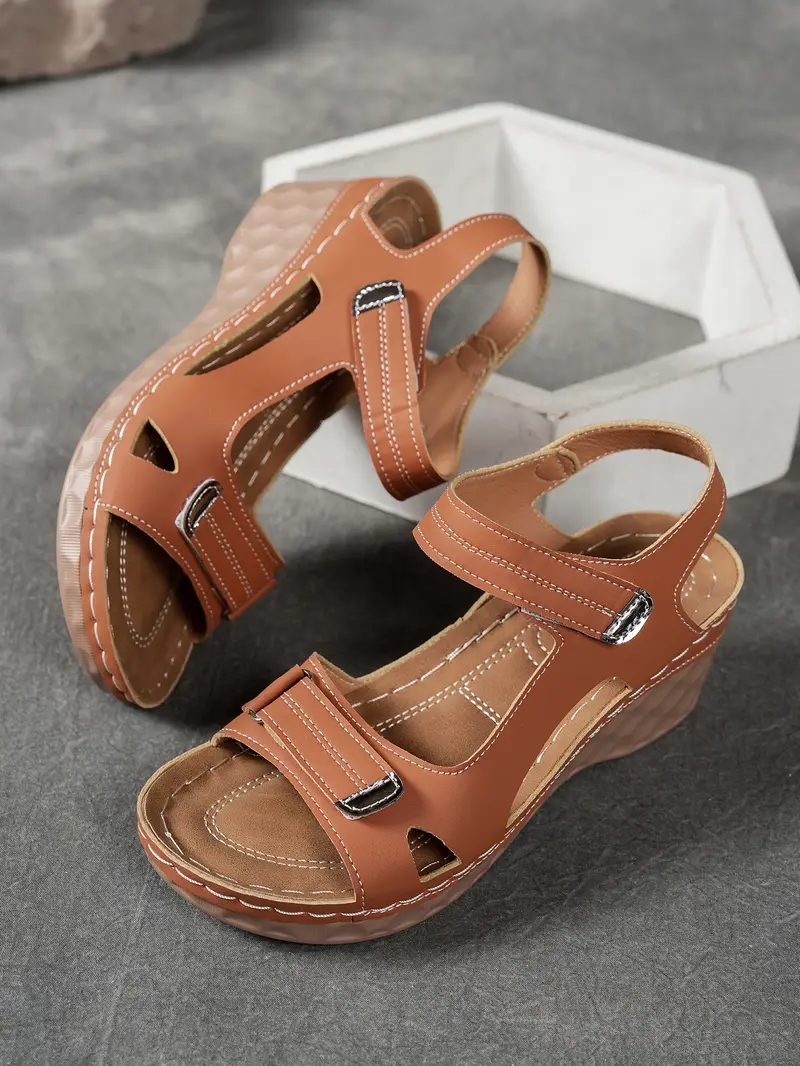 womens summer casual black sandals breathable pu cover open toe platform heel adjustable ankle strap with hook loop closure comfortable wedge heel stylish beach footwear for strappy sandals Product details 20