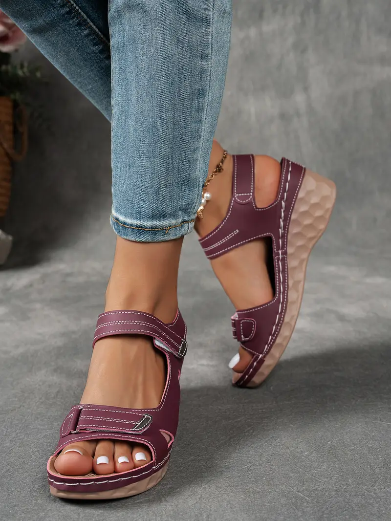 womens summer casual black sandals breathable pu cover open toe platform heel adjustable ankle strap with hook loop closure comfortable wedge heel stylish beach footwear for strappy sandals Product details 28