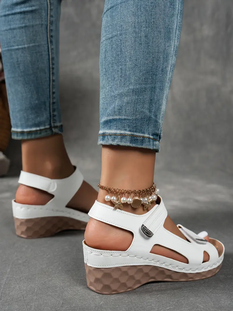 womens summer casual black sandals breathable pu cover open toe platform heel adjustable ankle strap with hook loop closure comfortable wedge heel stylish beach footwear for strappy sandals Product details 24
