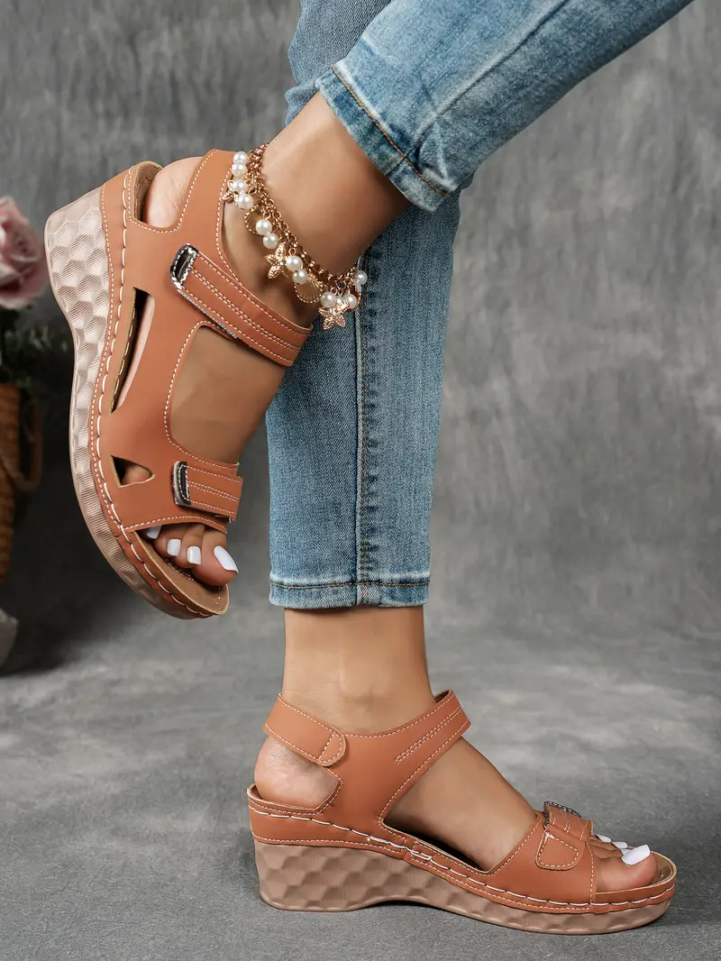 womens summer casual black sandals breathable pu cover open toe platform heel adjustable ankle strap with hook loop closure comfortable wedge heel stylish beach footwear for strappy sandals Product details 19