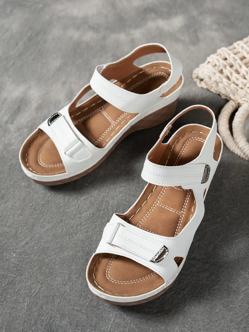 womens summer casual black sandals breathable pu cover open toe platform heel adjustable ankle strap with hook loop closure comfortable wedge heel stylish beach footwear for strappy sandals Product details 25