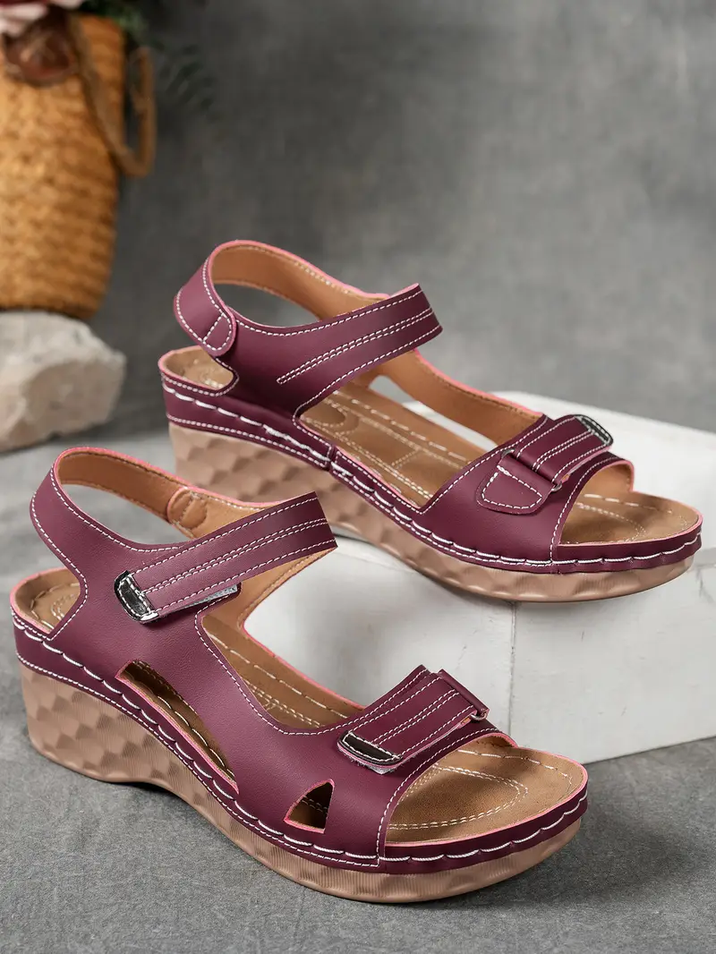womens summer casual black sandals breathable pu cover open toe platform heel adjustable ankle strap with hook loop closure comfortable wedge heel stylish beach footwear for strappy sandals Product details 30