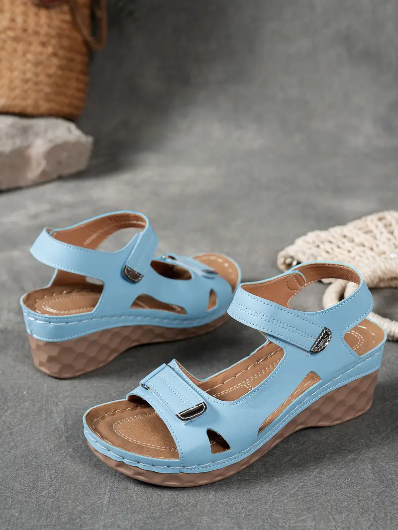 womens summer casual black sandals breathable pu cover open toe platform heel adjustable ankle strap with hook loop closure comfortable wedge heel stylish beach footwear for strappy sandals Product details 10