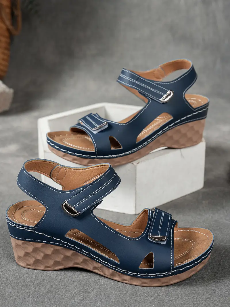 womens summer casual black sandals breathable pu cover open toe platform heel adjustable ankle strap with hook loop closure comfortable wedge heel stylish beach footwear for strappy sandals Product details 15